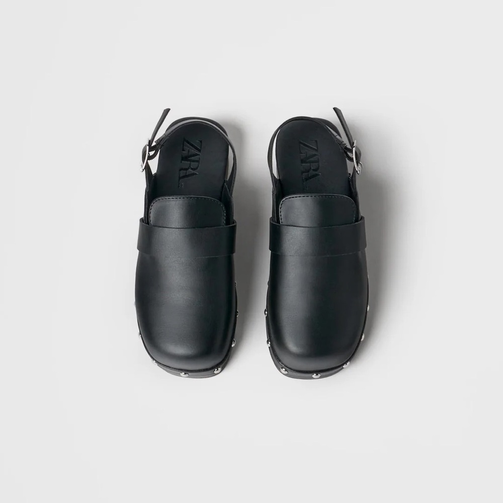 ZARA Studded Buckled Leather‎ Clogs Size 2.5
